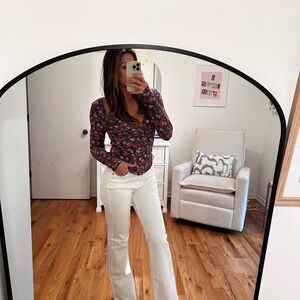 Free People Floral Long Sleeve Top - Blue and Red